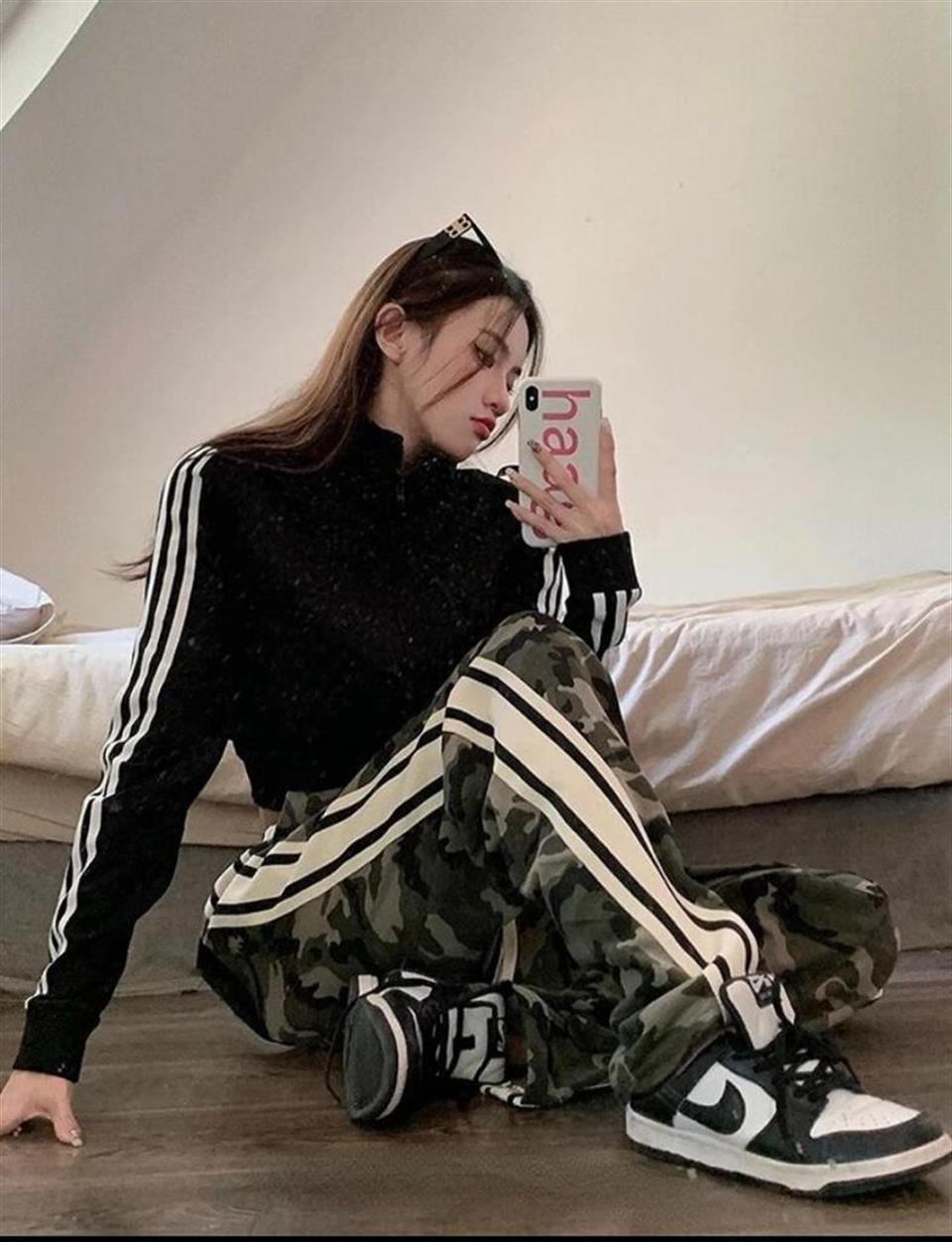 Camouflage Line Detail Wide Leg Tracksuit