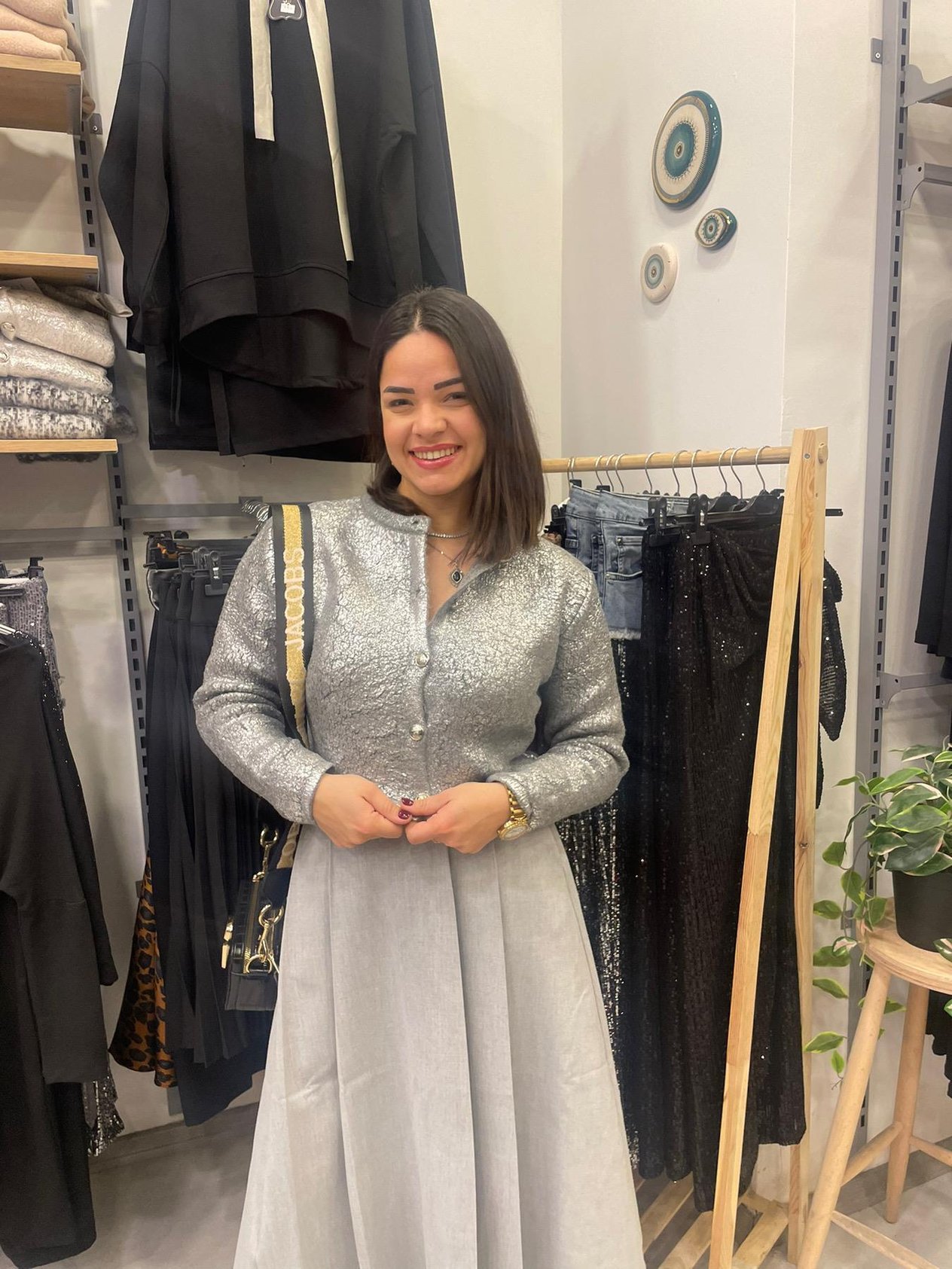 Zara Gri Midi Kloş Etek