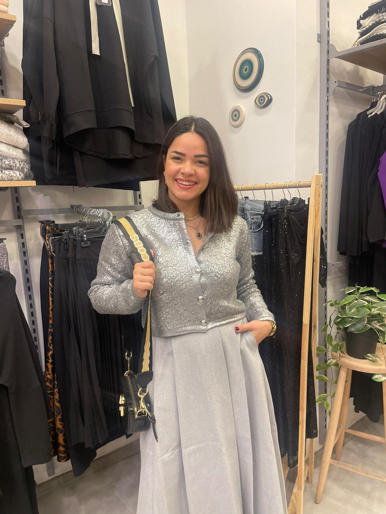 Zara Gri Midi Kloş Etek