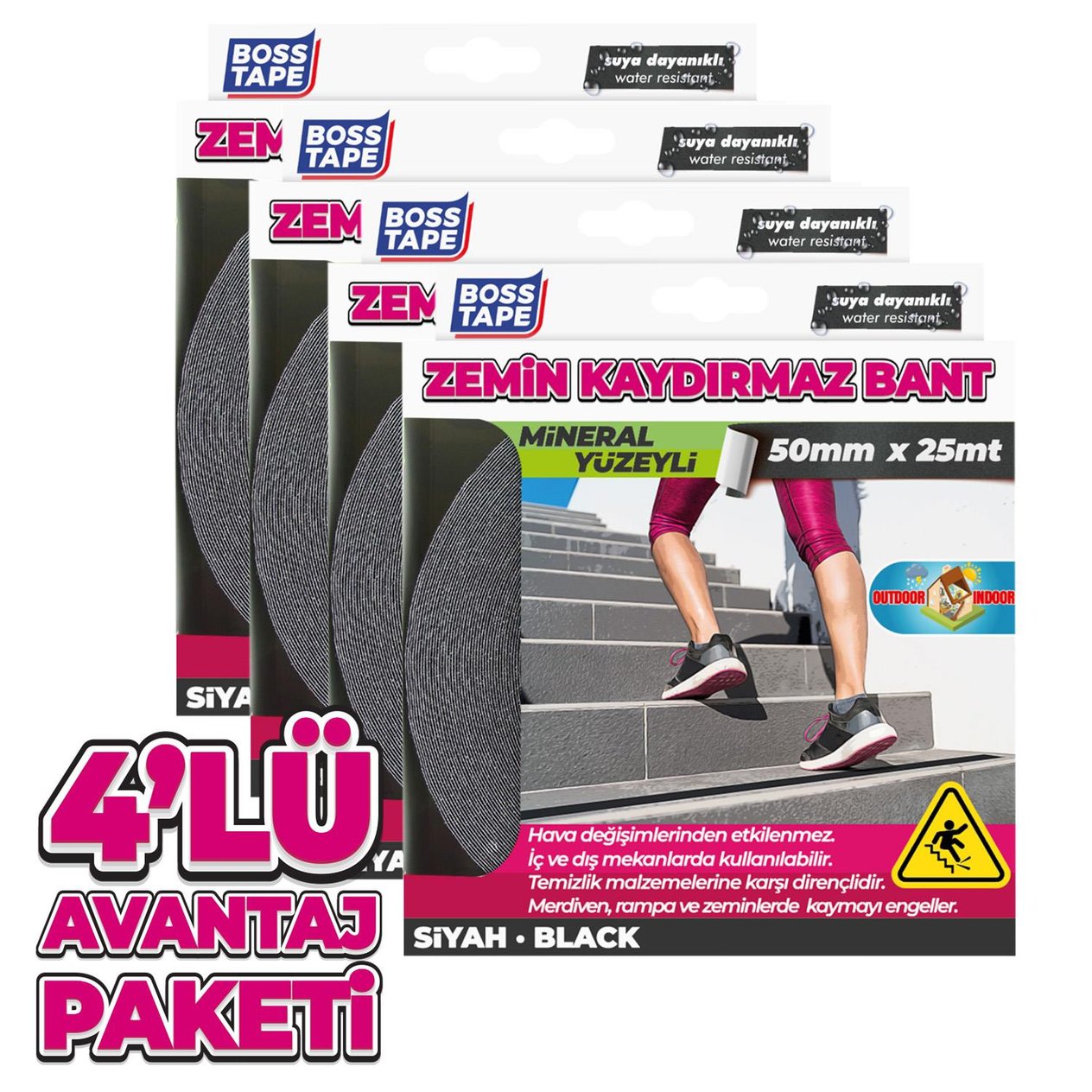 4 Adet Zemin Merdiven Kaydırmaz Bant 50mmx25mt