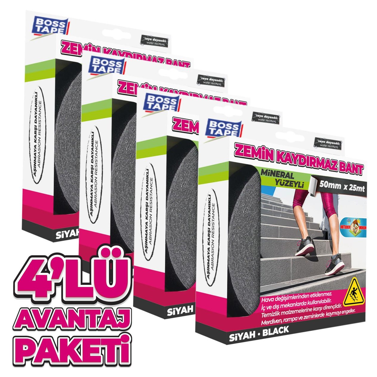 4 Adet Zemin Merdiven Kaydırmaz Bant 50mmx25mt