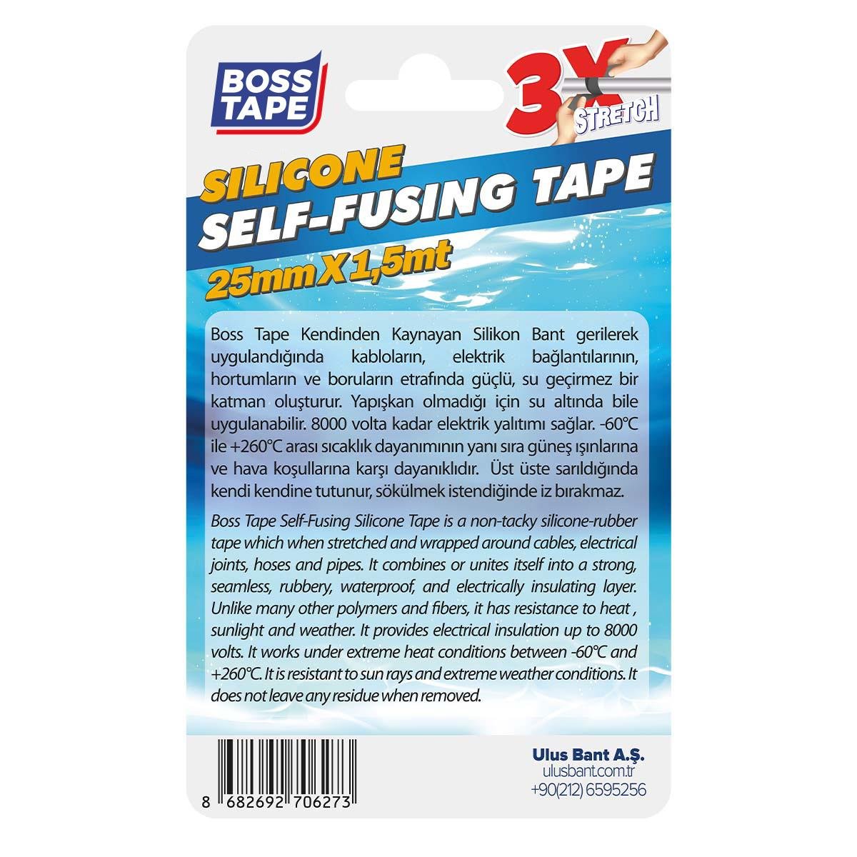 Boss Tape Silikon Kaynayan Tamir Bandı En:25mm Boy:1,5mt Şeffaf