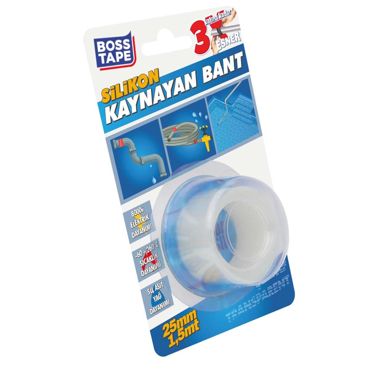 Boss Tape Silikon Kaynayan Tamir Bandı En:25mm Boy:1,5mt Şeffaf