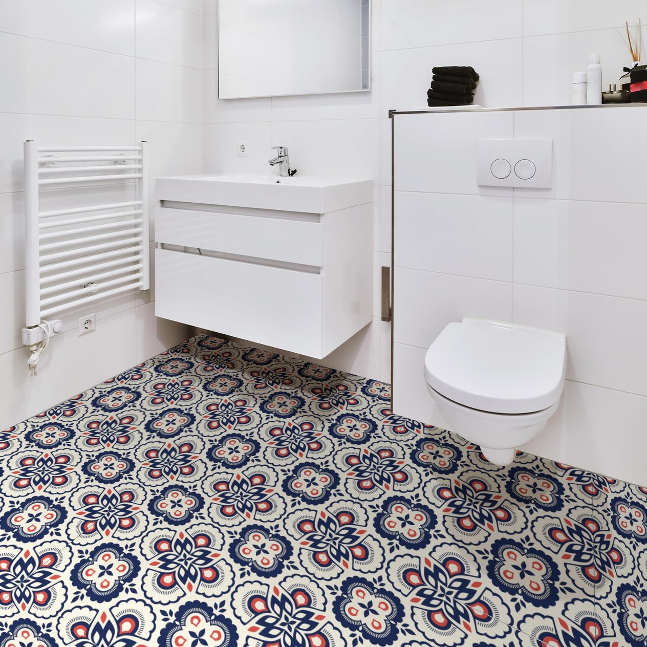 Boss TapeDöşemeBoss Kendinden Yapışkanlı Banyo Mutfak Fayans Kaplama Retro Çiçek Pvc Karo 30x30cm (0,36 m²)