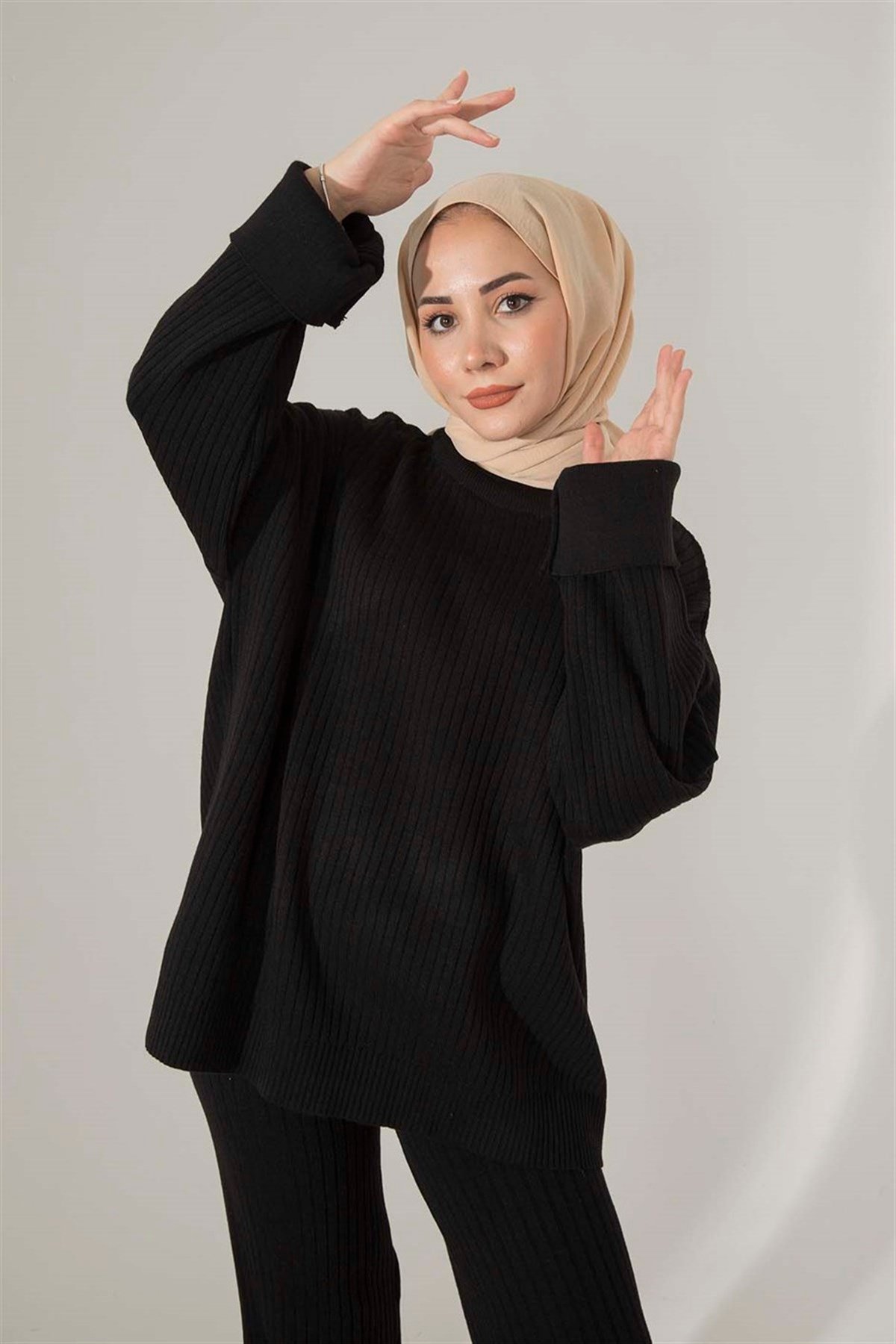 Fitilli Triko İkili Takım Siyah