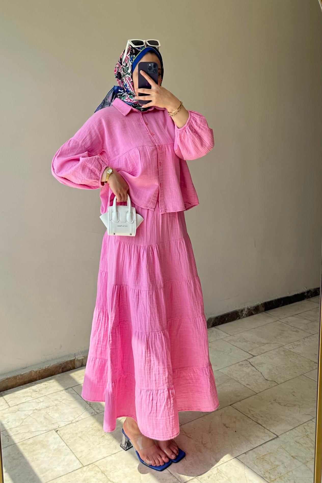 müslin etekli takım pembe
