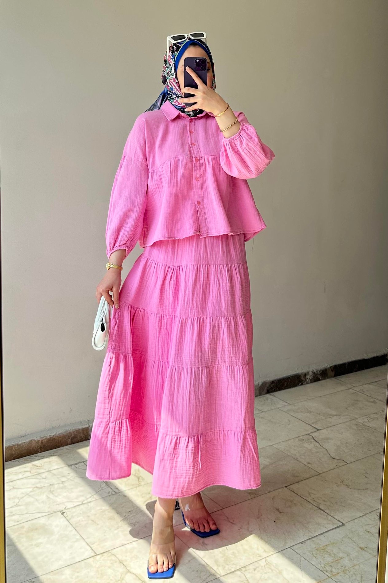 müslin etekli takım pembe