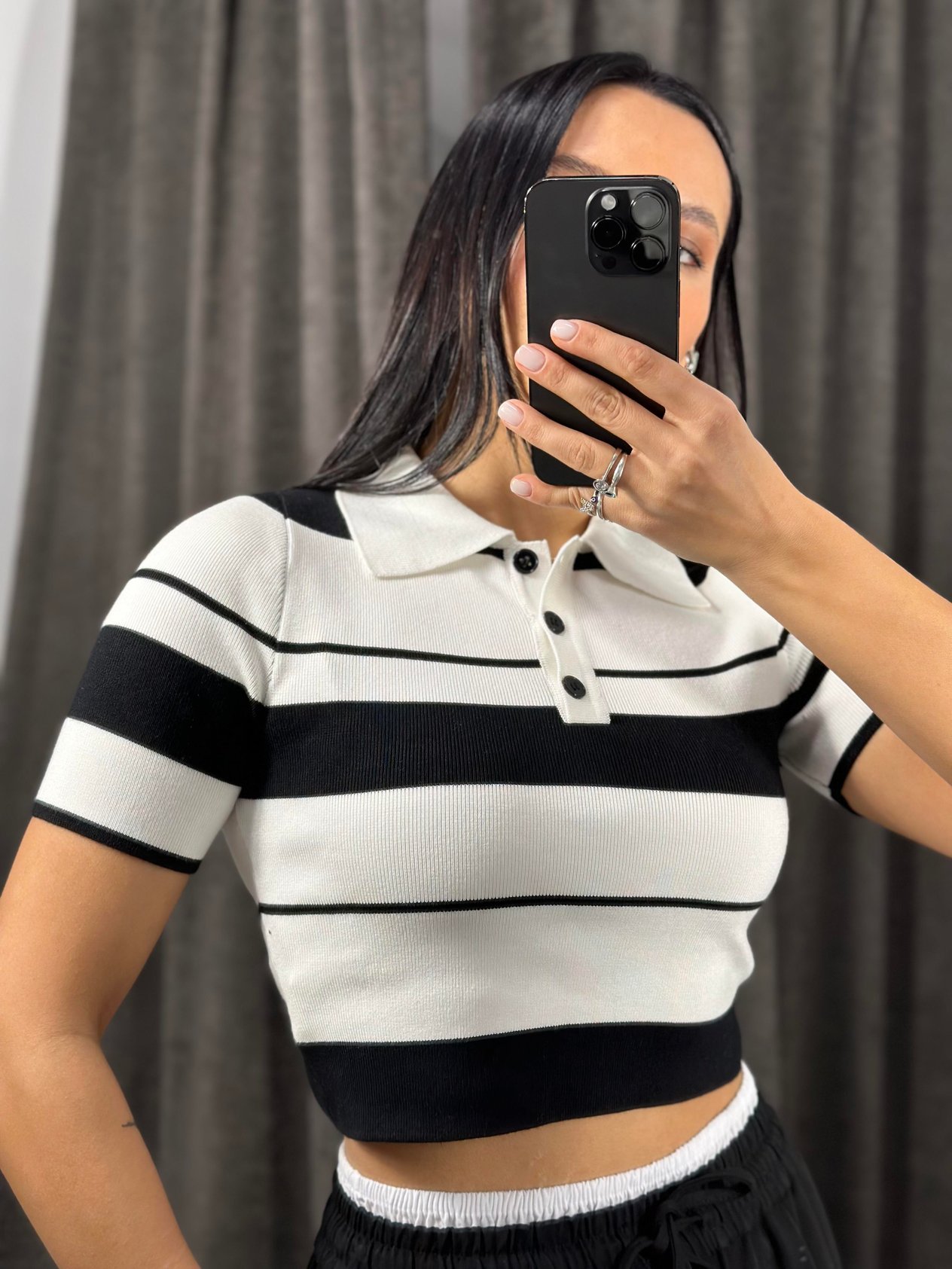 10532 POLO YAKA CIZGILI DUGMELI TRIKO TOP
