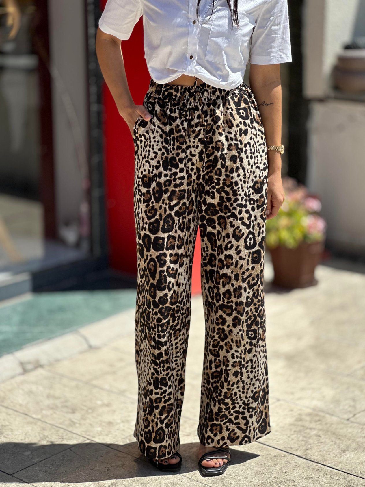 16380 LEOPAR DESEN BAGCIKLI PANTOLON