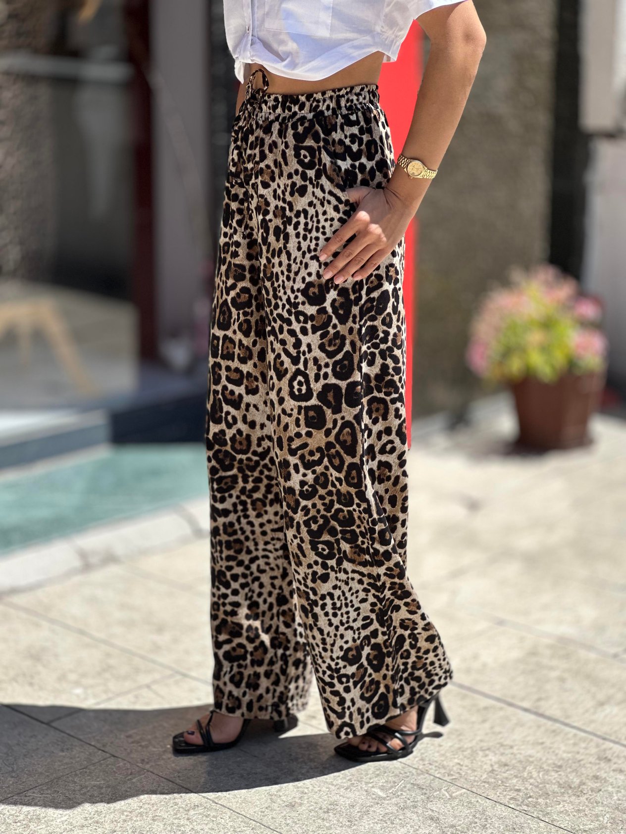 16380 LEOPAR DESEN BAGCIKLI PANTOLON