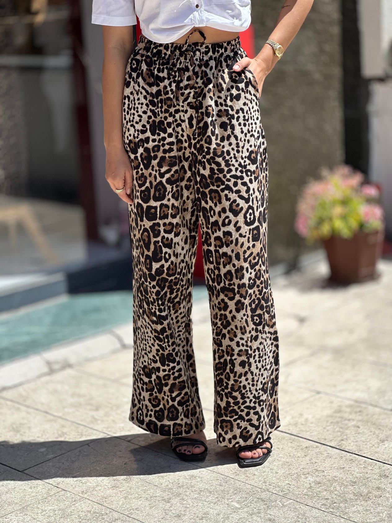 16380 LEOPAR DESEN BAGCIKLI PANTOLON