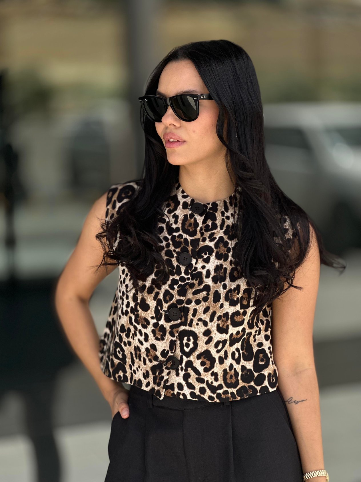 16414 LEOPAR DESEN KOLSUZ YIRTMACLI YELEK