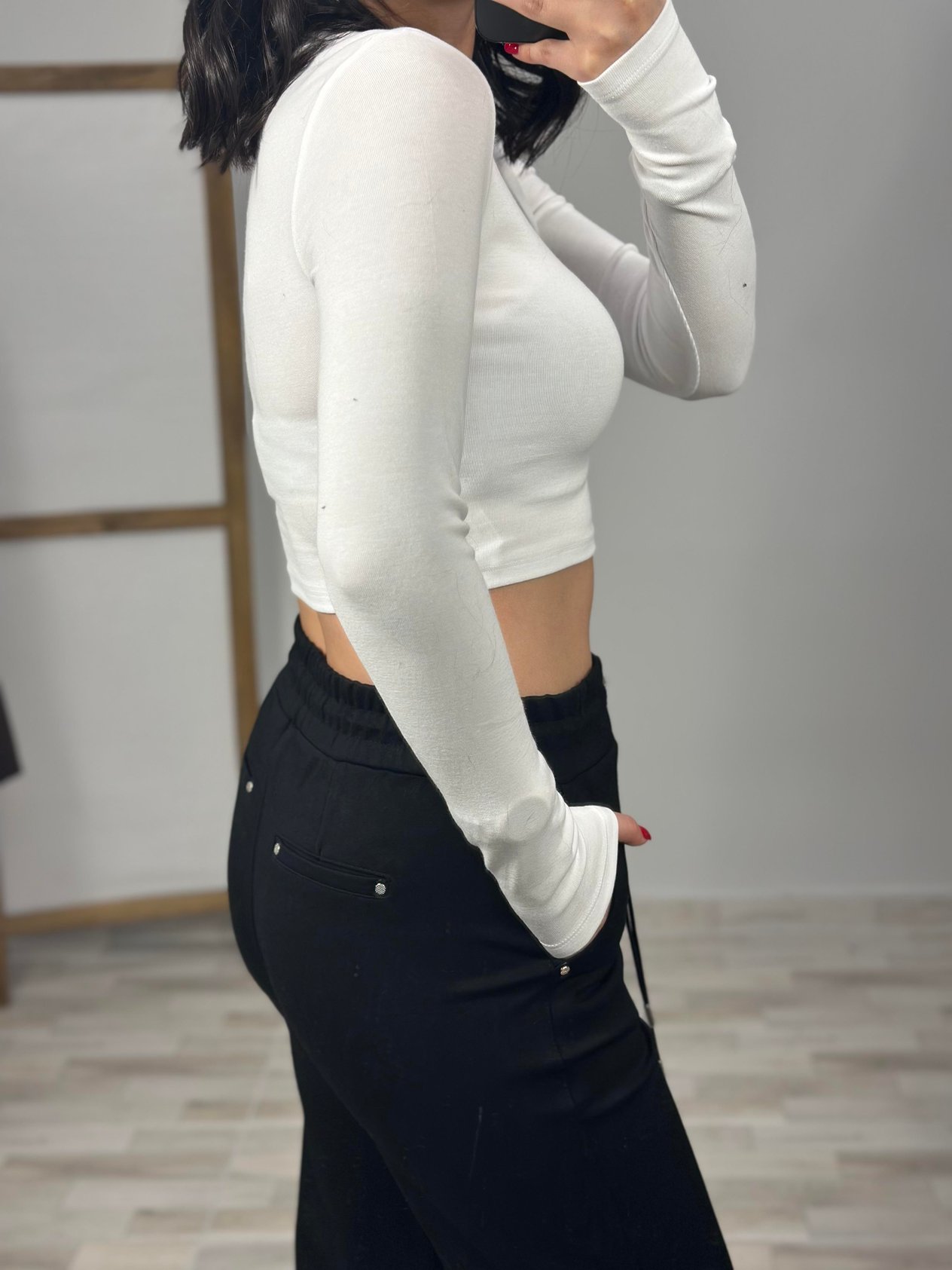 31236 UZUN KOLLU CROP TOP