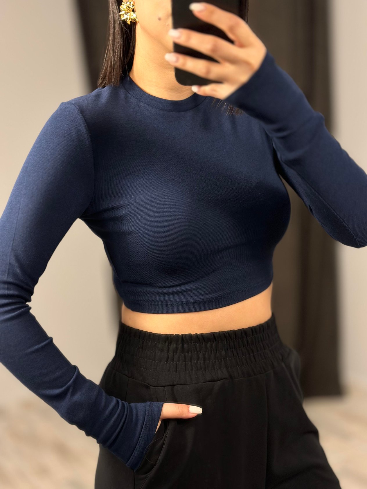 31236 UZUN KOLLU CROP TOP