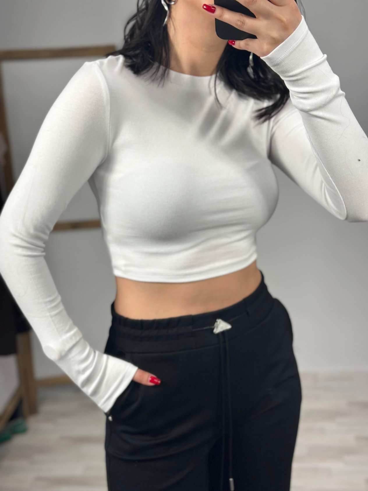 31236 UZUN KOLLU CROP TOP