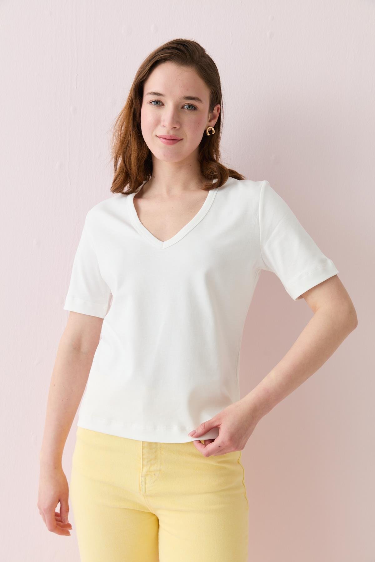 31840 V YAKA KISA KOLLU TSHIRT