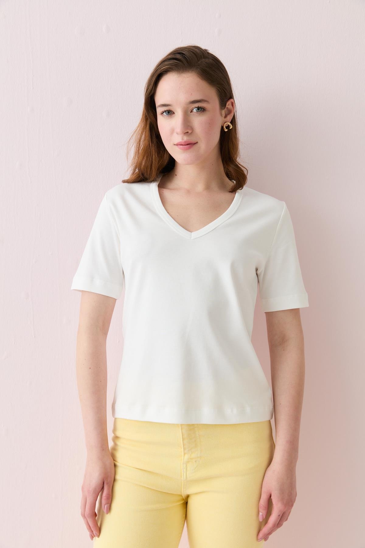 31840 V YAKA KISA KOLLU TSHIRT