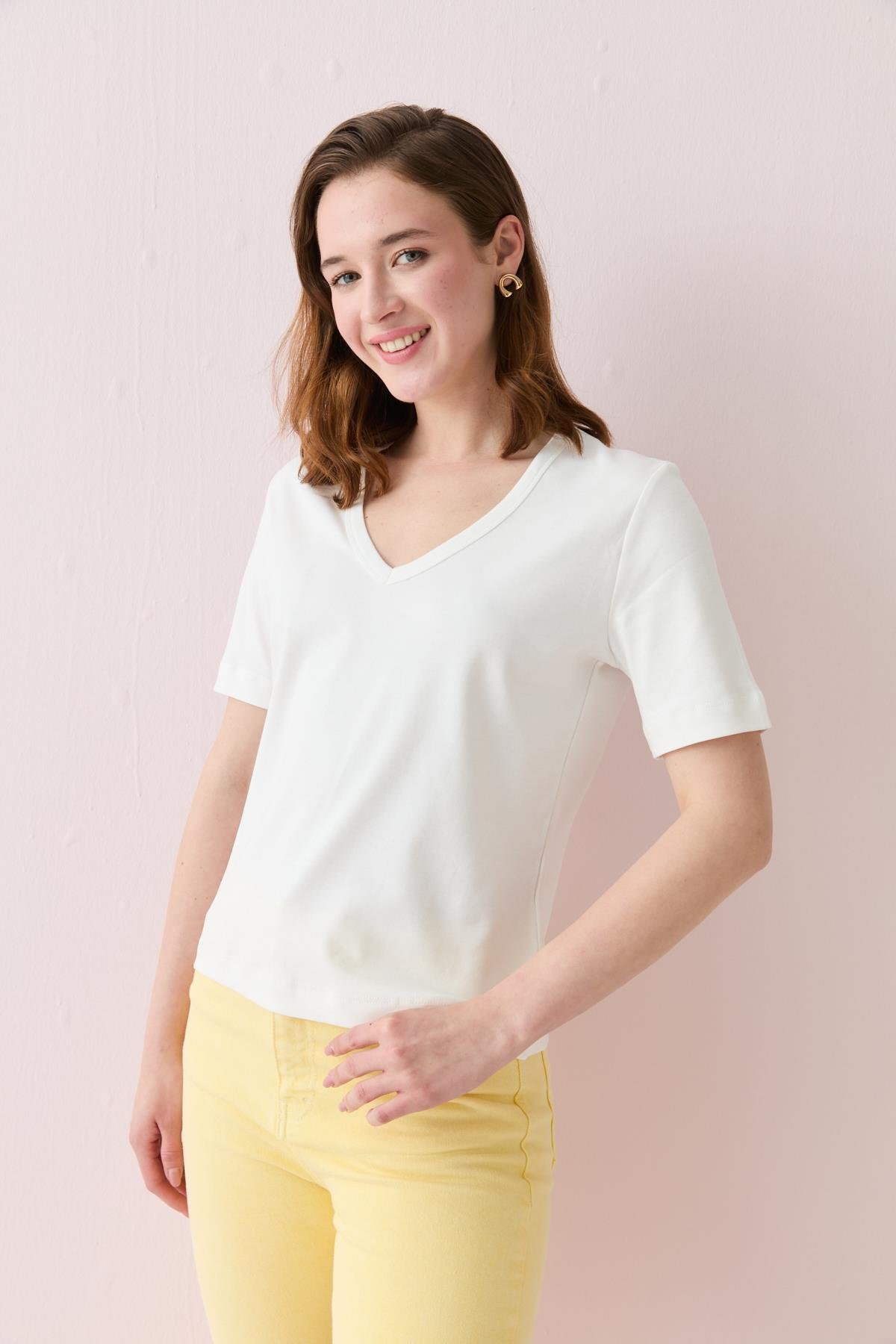 31840 V YAKA KISA KOLLU TSHIRT
