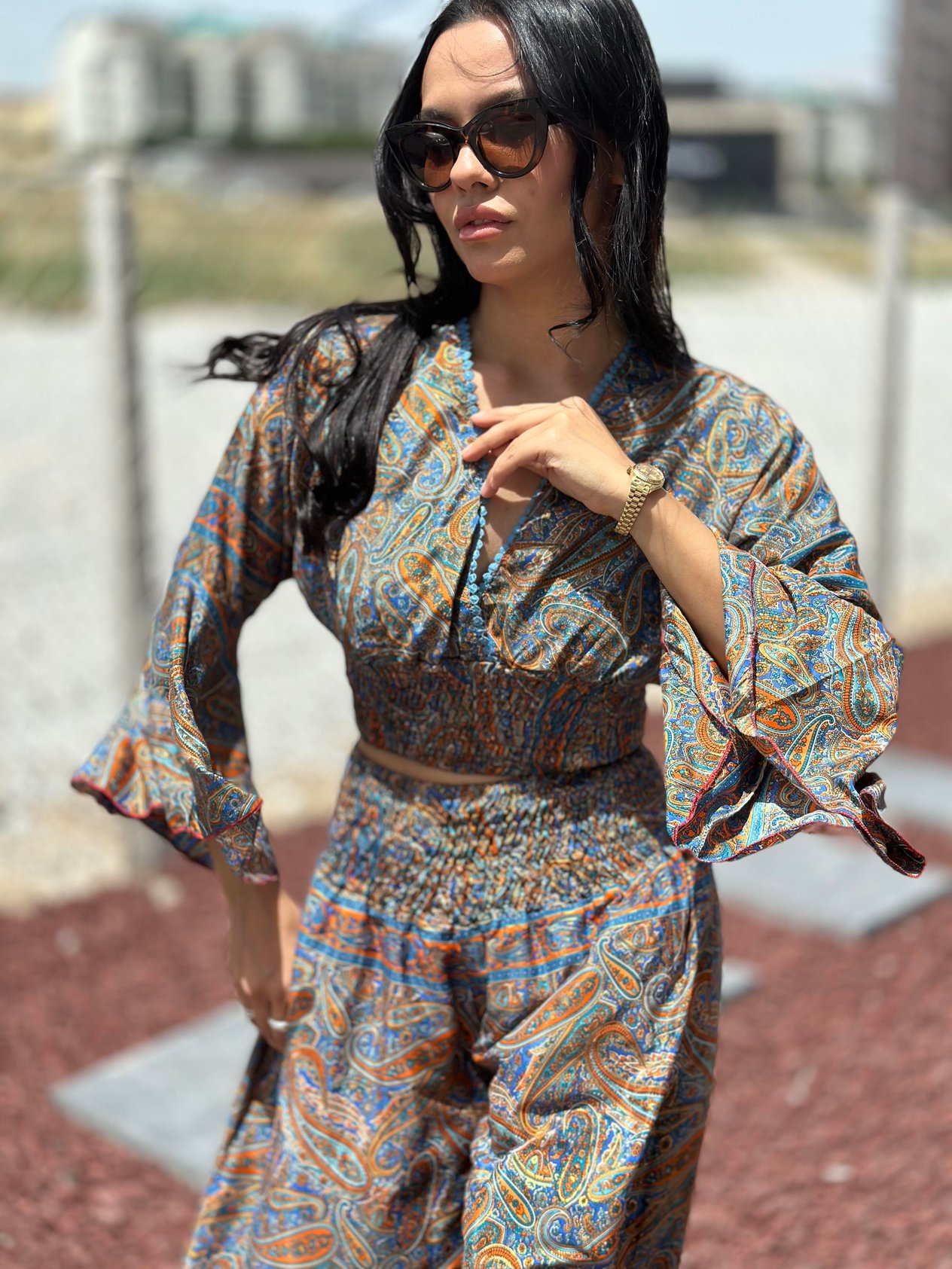 37203 DESENLI BLUZ PANTOLON TAKIM