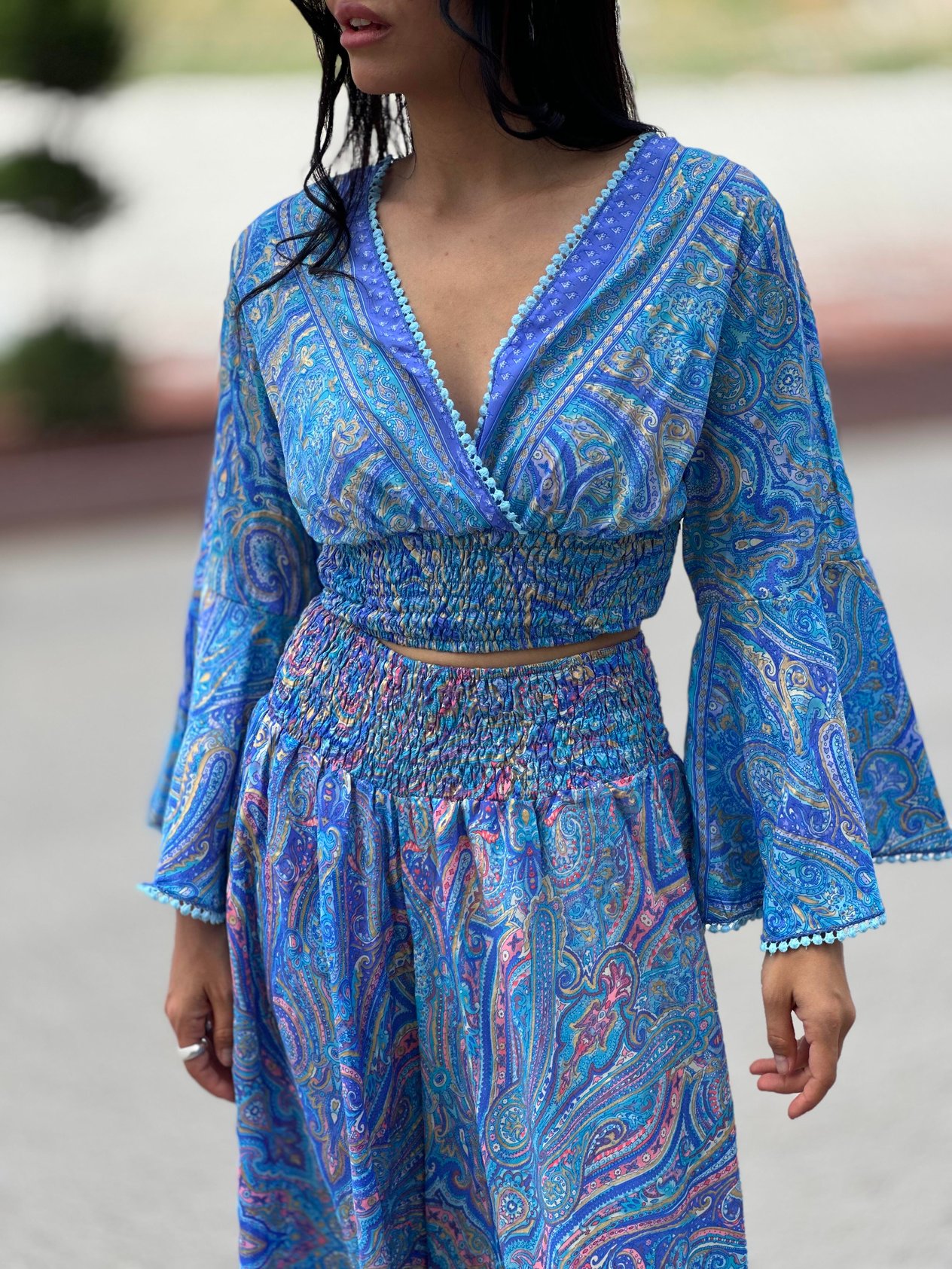 37434 DESENLI BLUZ PANTOLON TAKIM