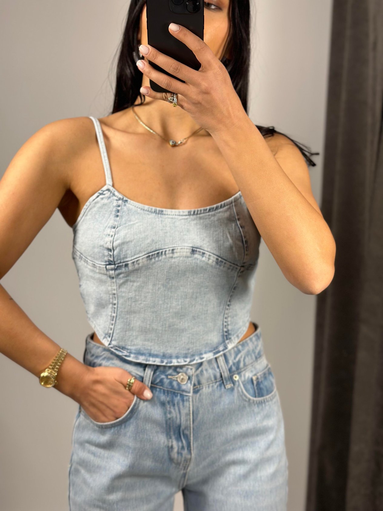 50713 KAR YIKAMA DENIM TOP