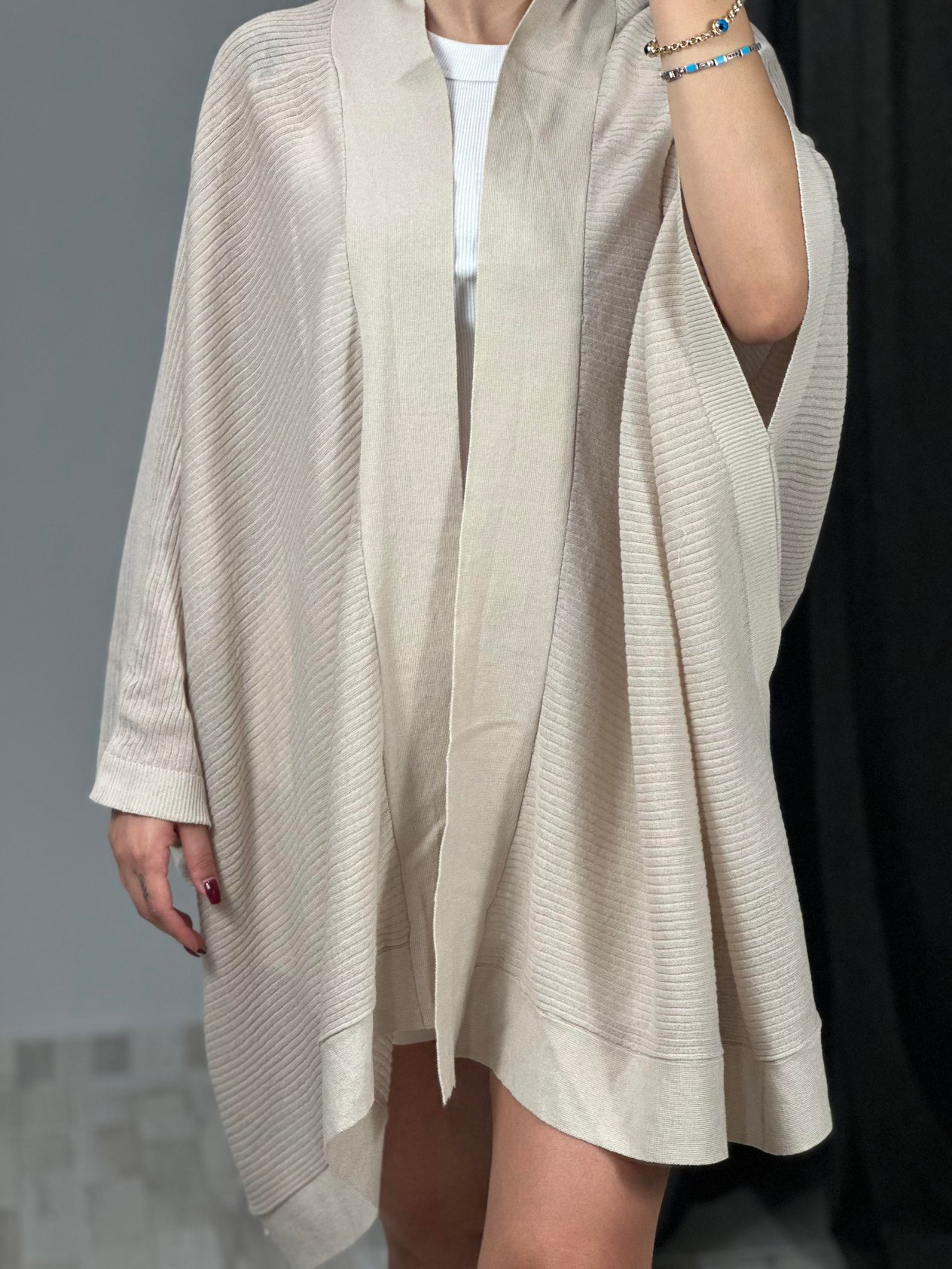 60232 KIMONO KOL INCE DOKULU ASIMETRIK TRIKO HIRKA