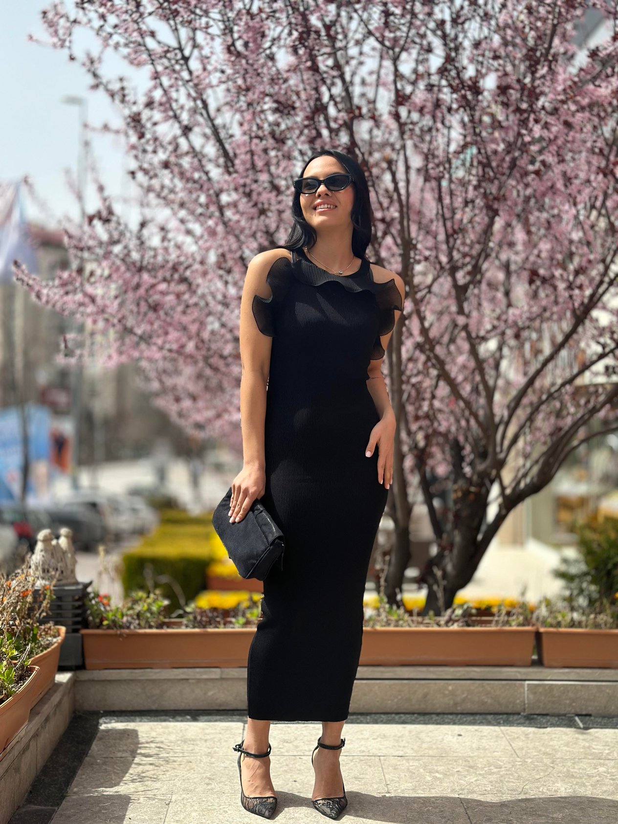 90201 FITILLI FIRFIR KUMAS DETAYLI TRIKO ELBISE