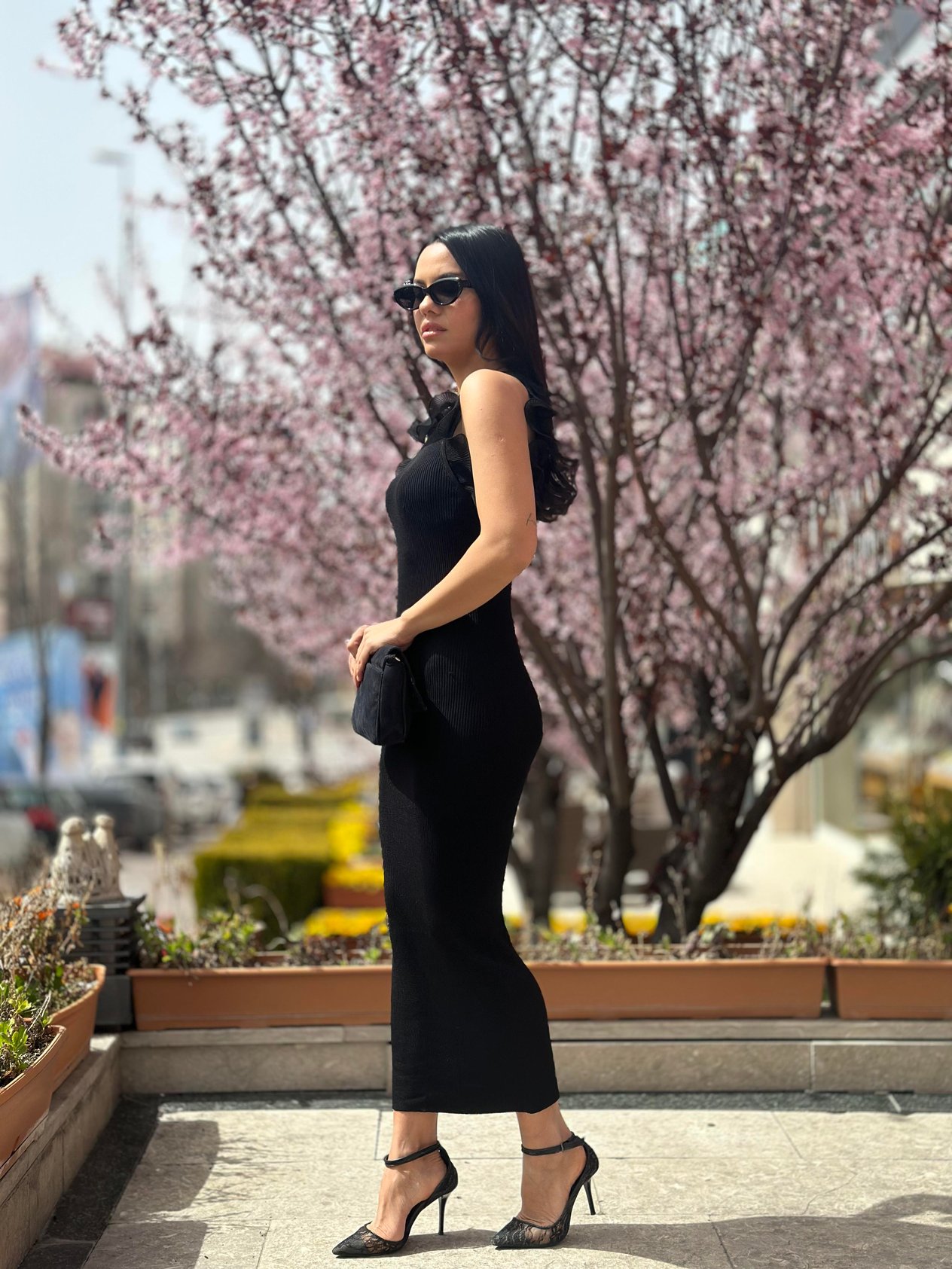 90201 FITILLI FIRFIR KUMAS DETAYLI TRIKO ELBISE