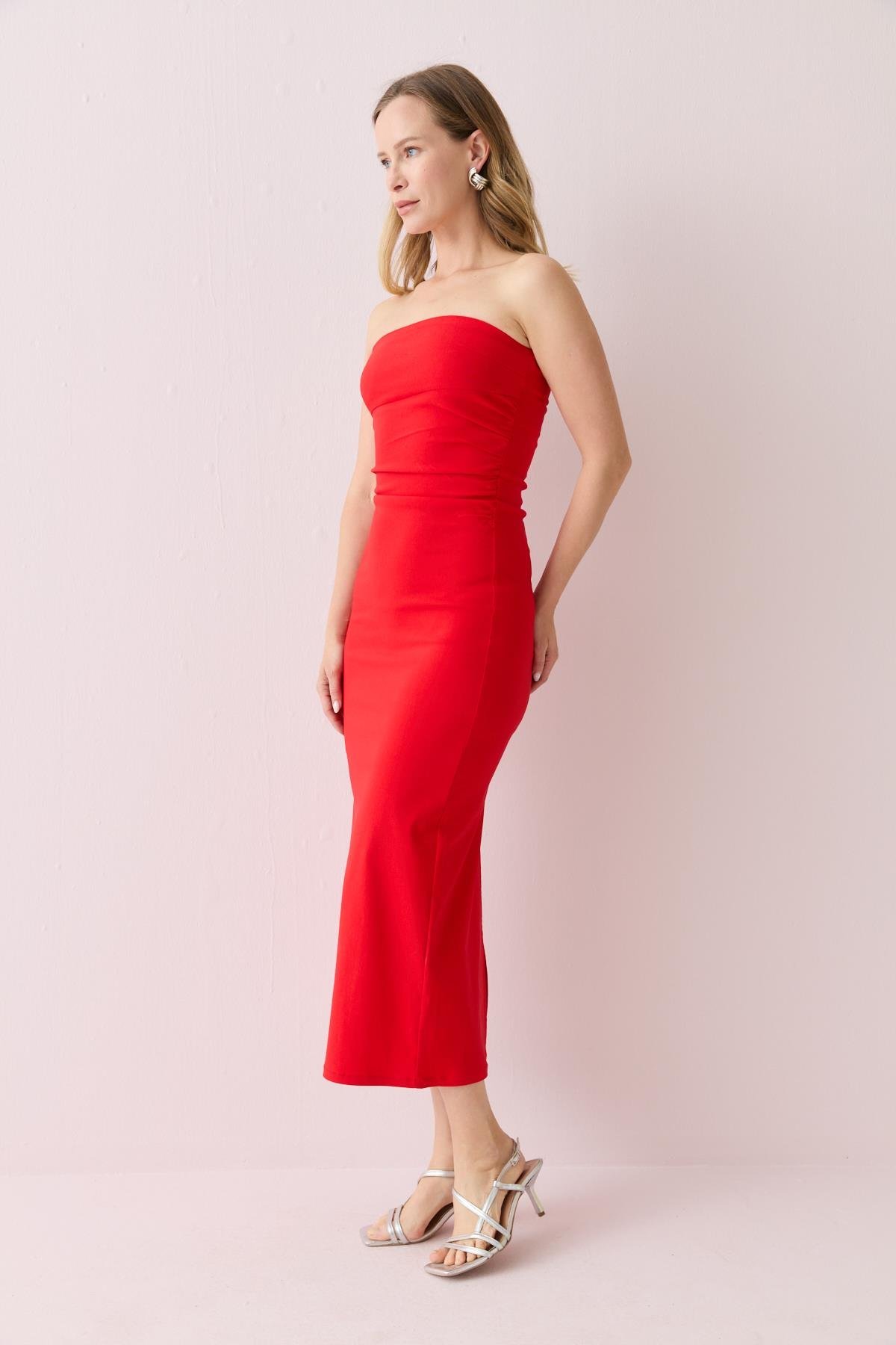 91368 STRAPLEZ MIDI ELBISE