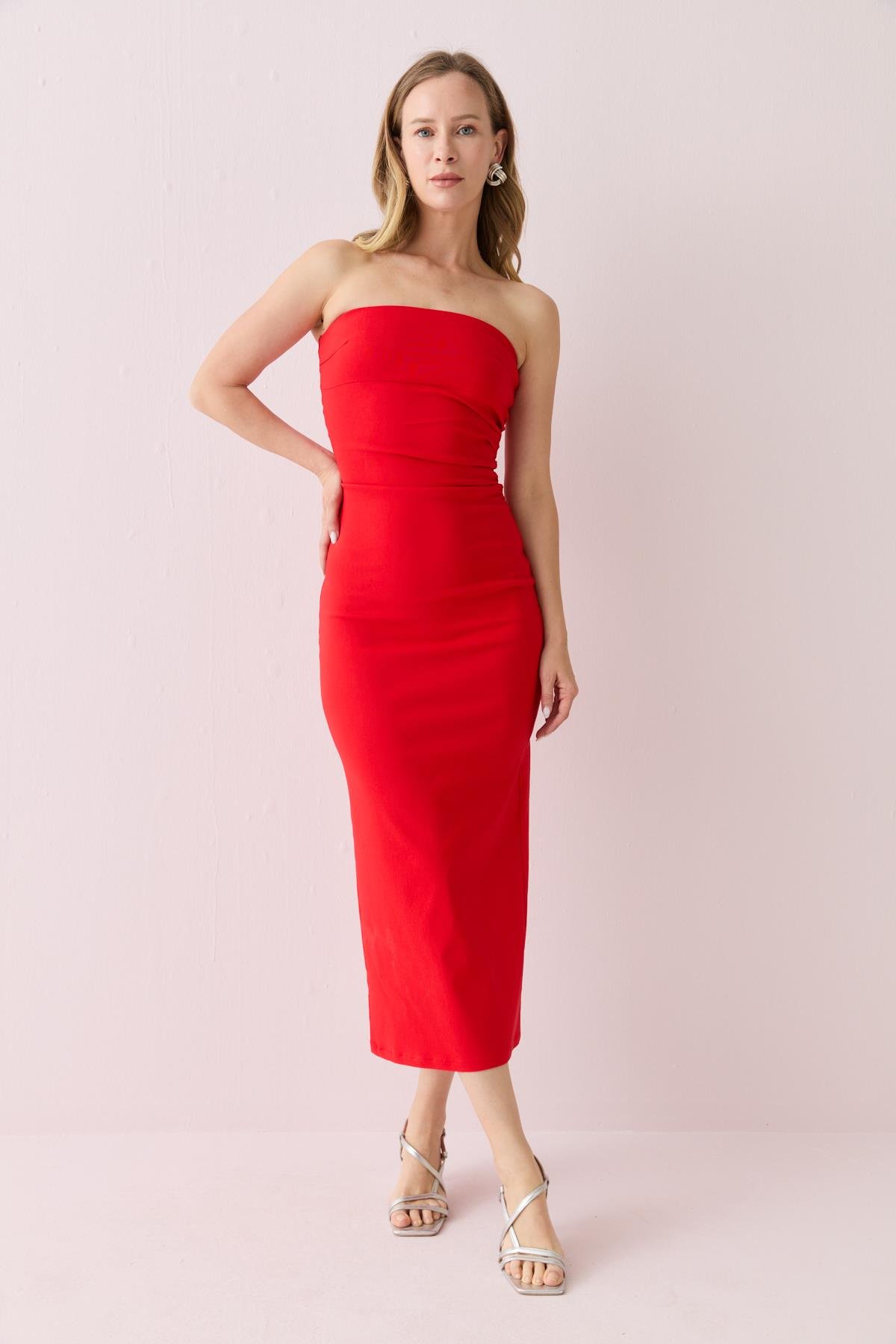 91368 STRAPLEZ MIDI ELBISE