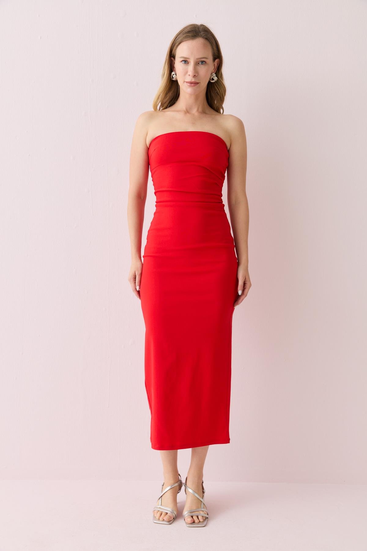 91368 STRAPLEZ MIDI ELBISE
