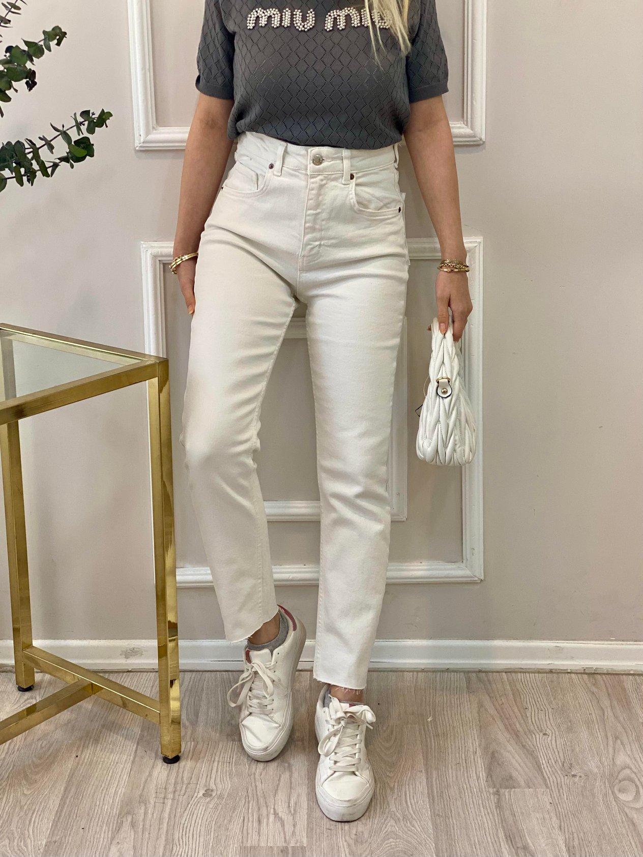 Beyaz Yüksek Bel Boyfit Jean 