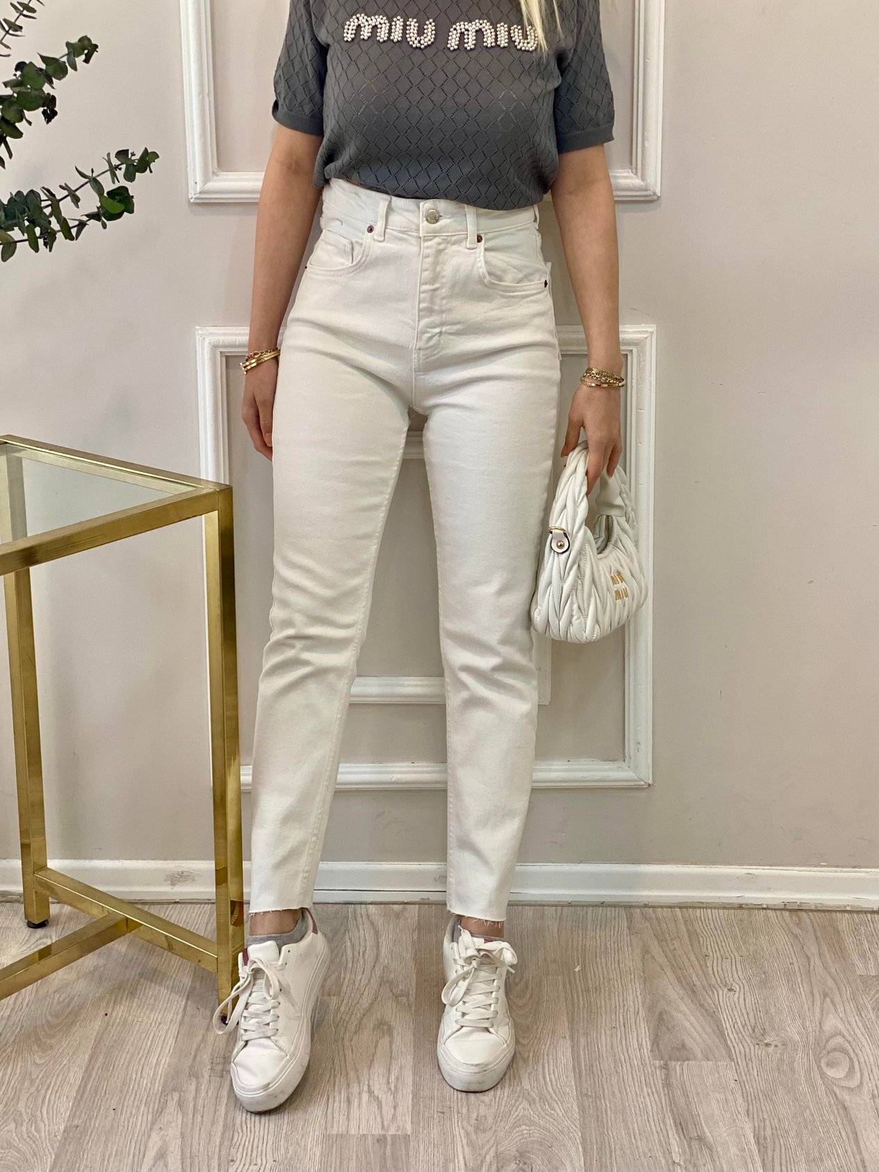 Beyaz Yüksek Bel Boyfit Jean 