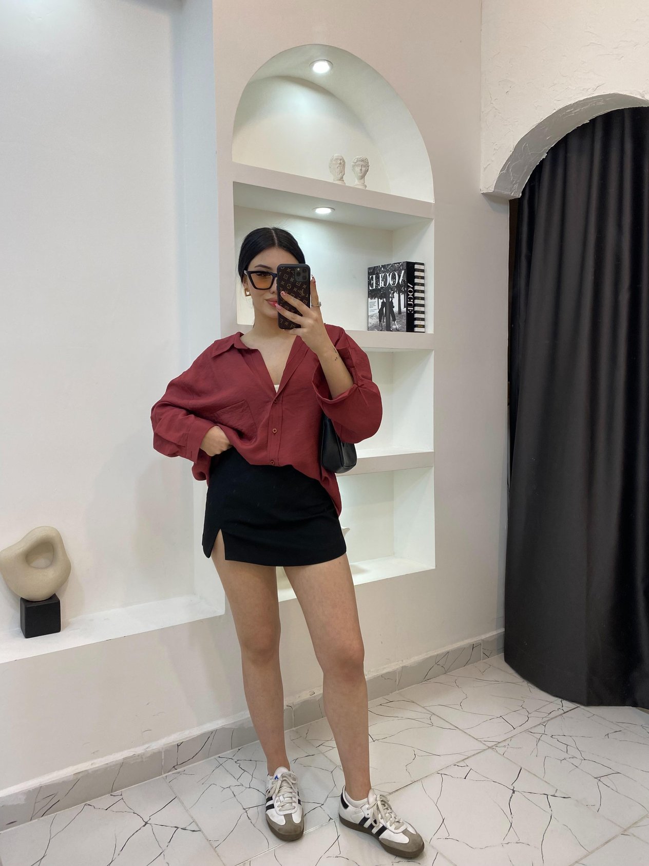 Bordo Oversize Önü Cepli Model Gömlek 