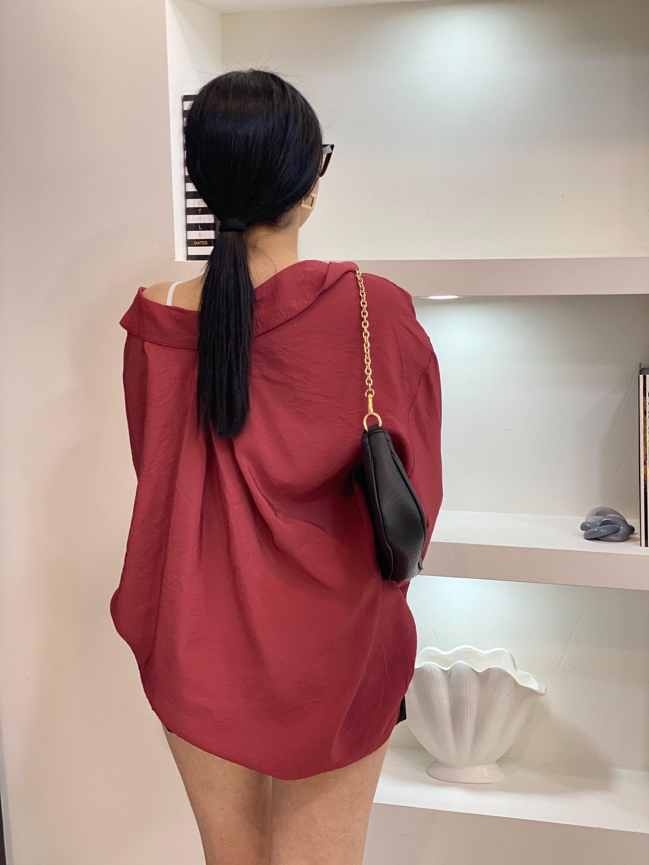 Bordo Oversize Önü Cepli Model Gömlek 