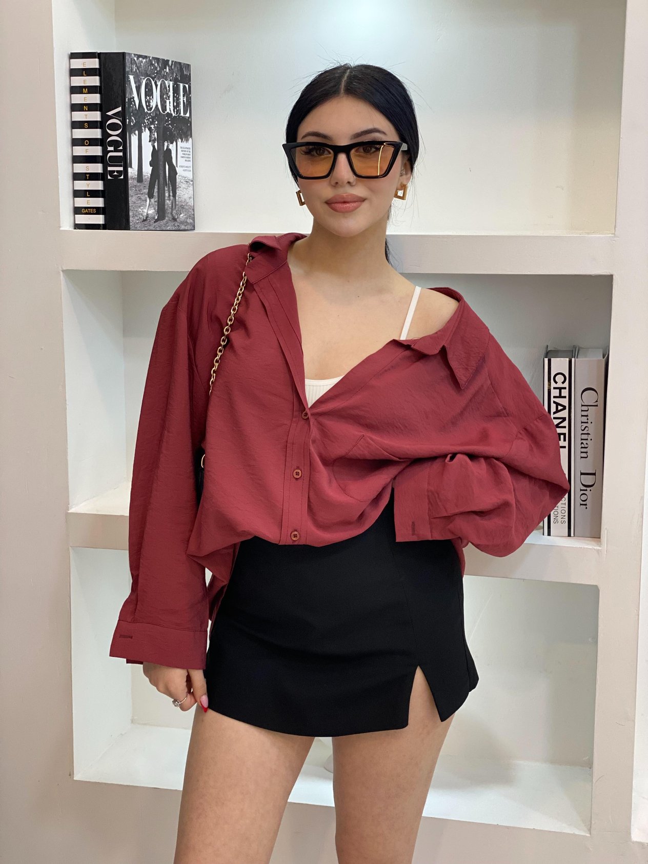 Bordo Oversize Önü Cepli Model Gömlek 