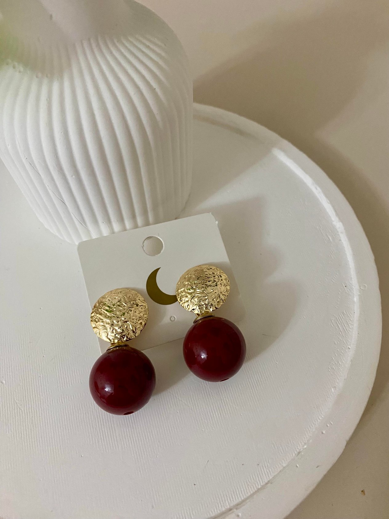 Gold Bordo Top Küpe