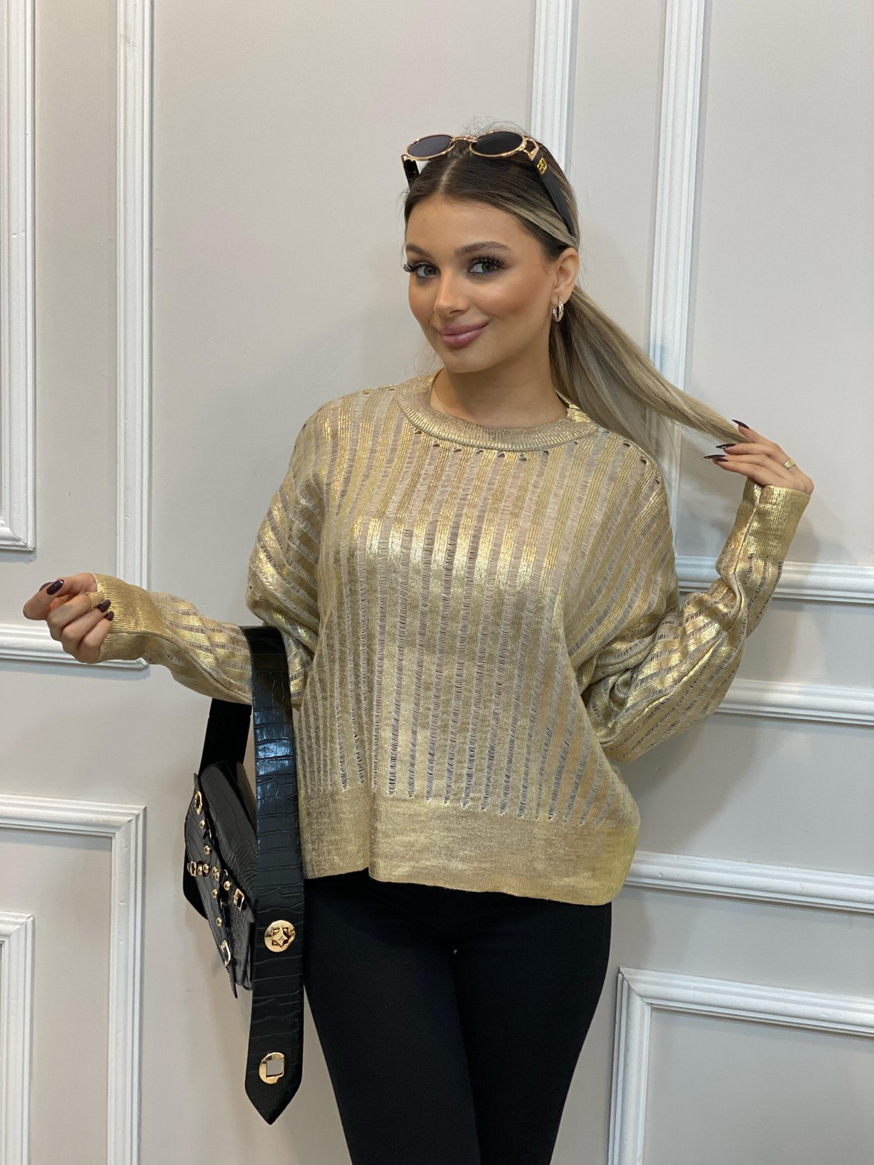 Gold Şeritli Triko Kazak