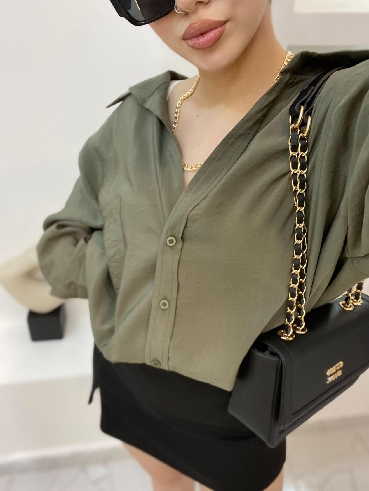 Haki Oversize Önü Cepli Model Gömlek 