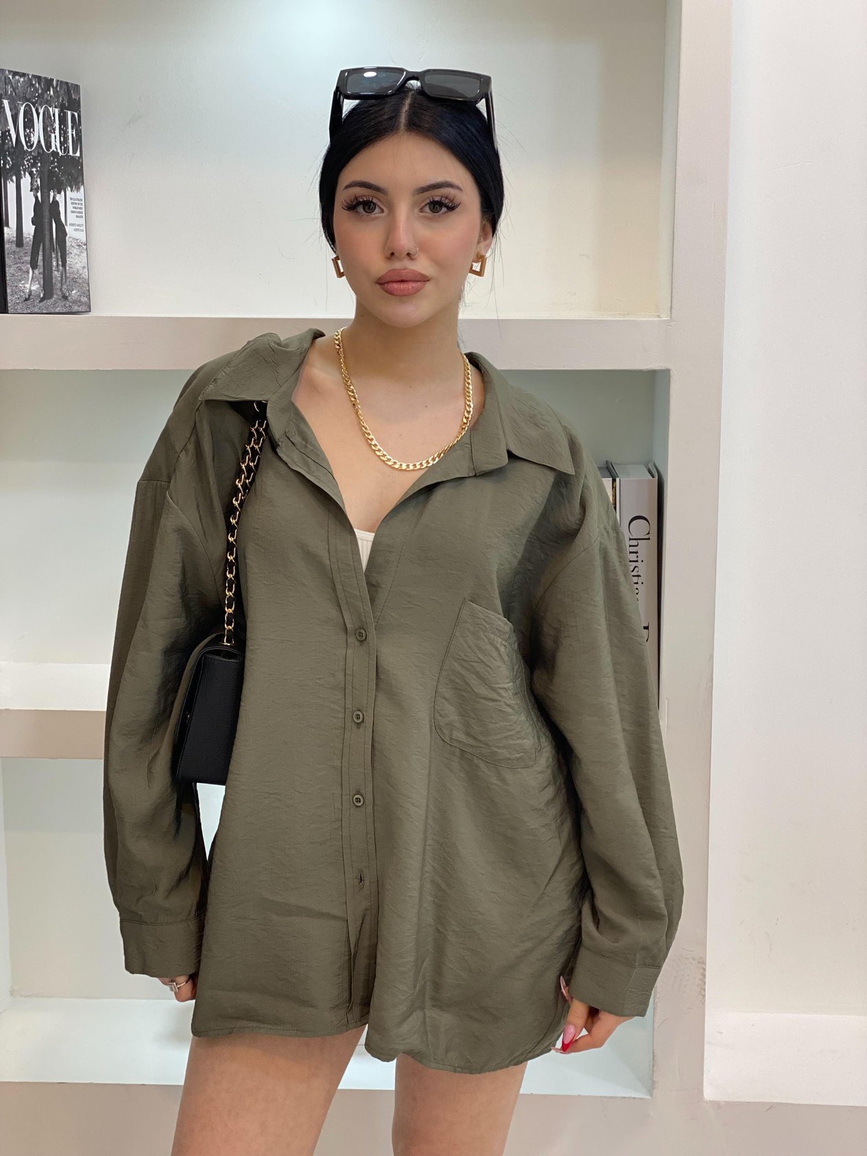 Haki Oversize Önü Cepli Model Gömlek 