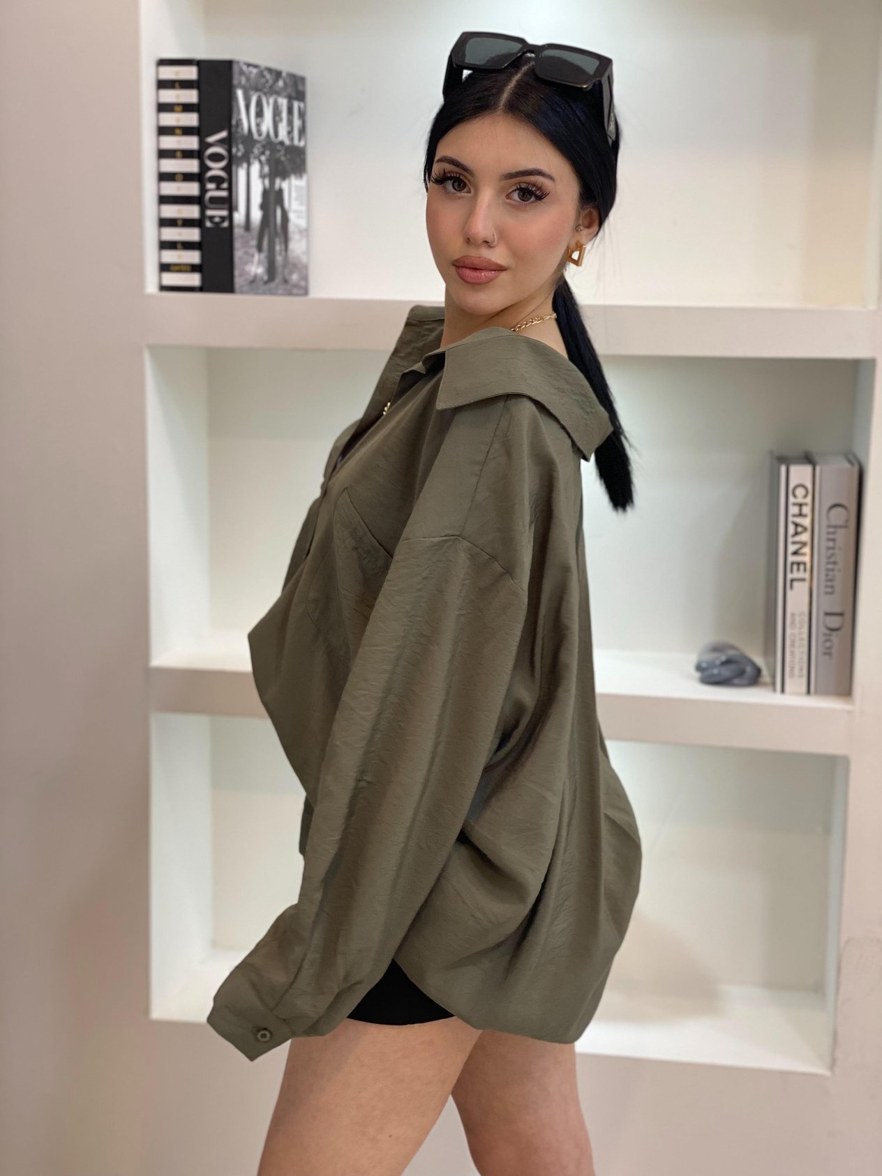 Haki Oversize Önü Cepli Model Gömlek 