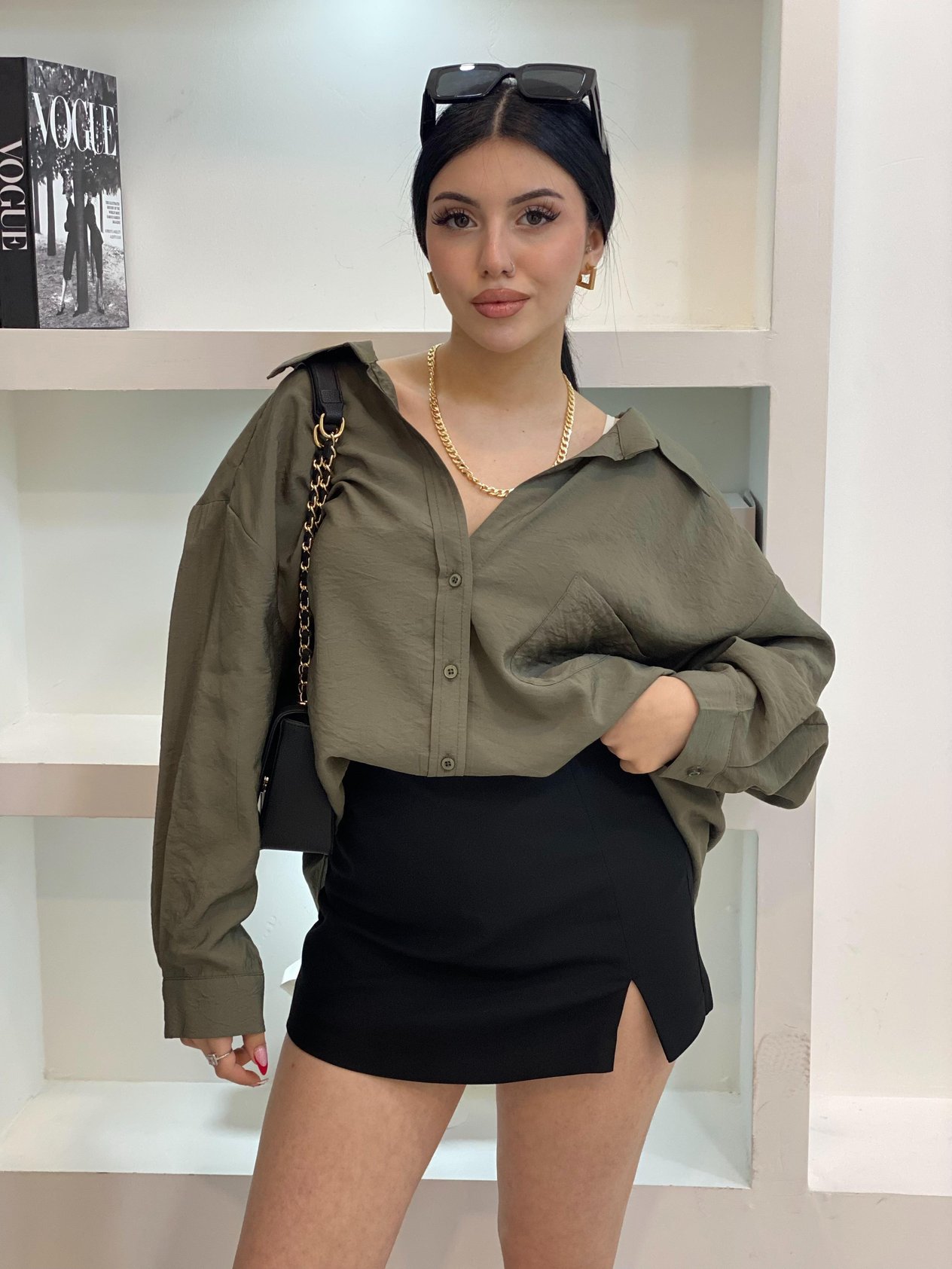 Haki Oversize Önü Cepli Model Gömlek 