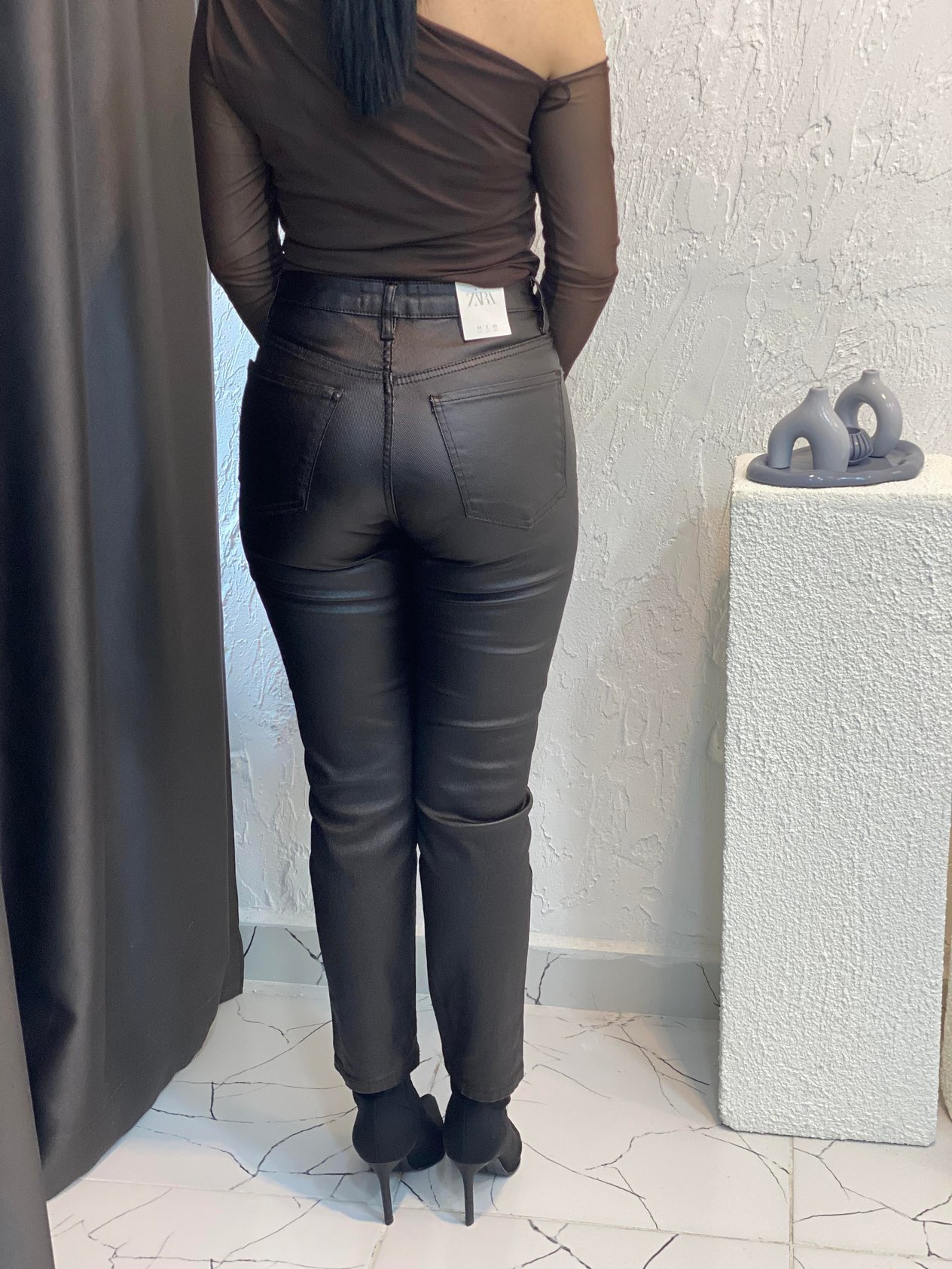 Kahve Mumlu Yüksek Bel Boyfit Jean 