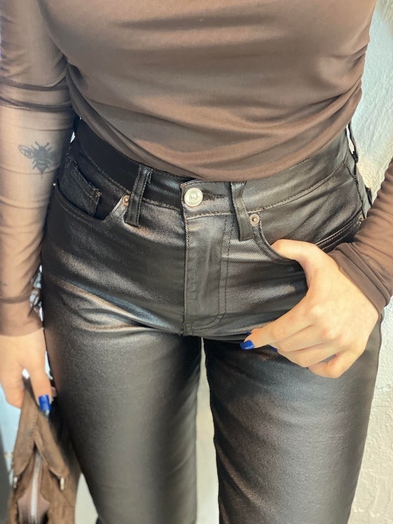 Kahve Mumlu Yüksek Bel Boyfit Jean 