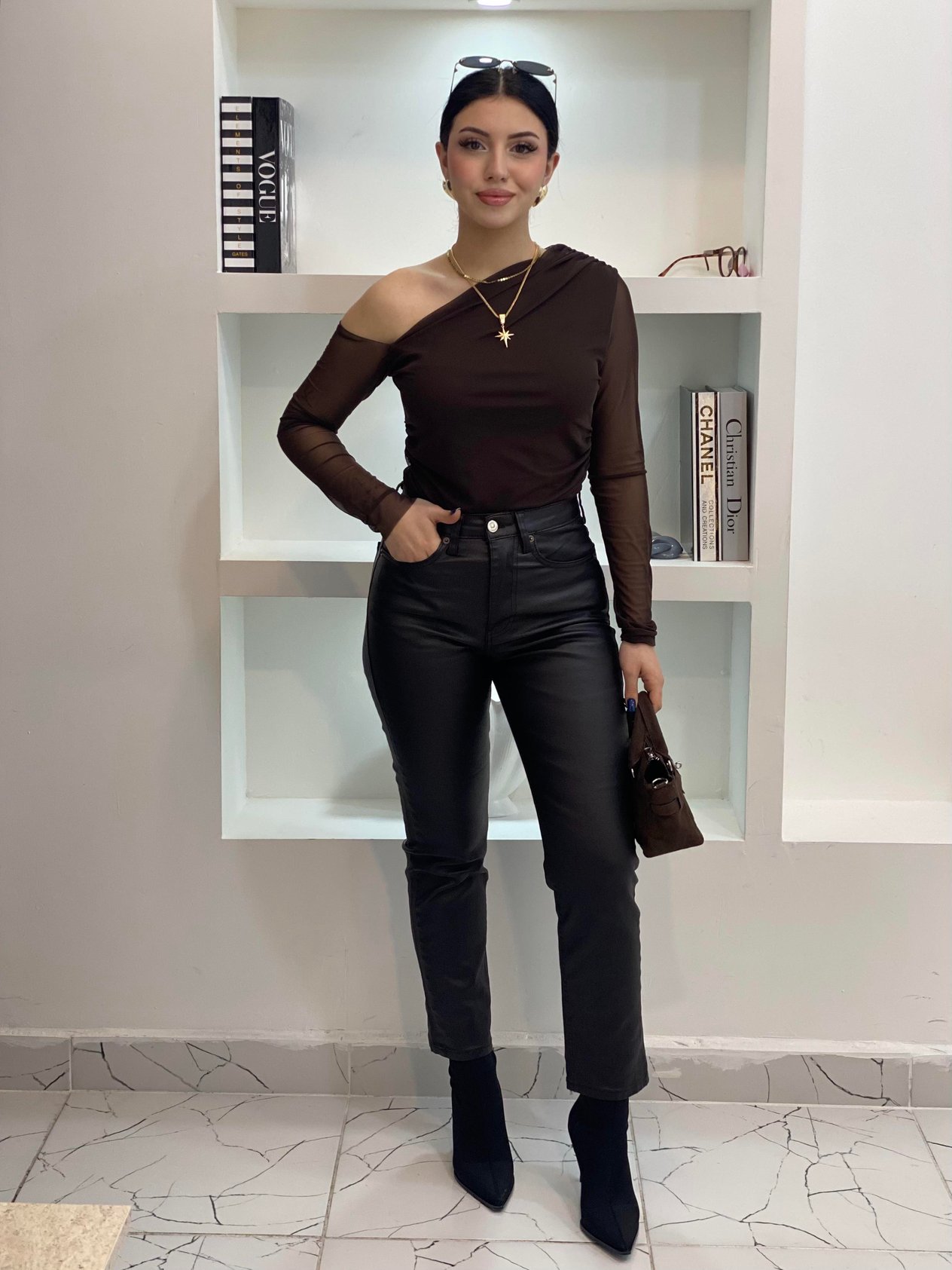 Kahve Mumlu Yüksek Bel Boyfit Jean 