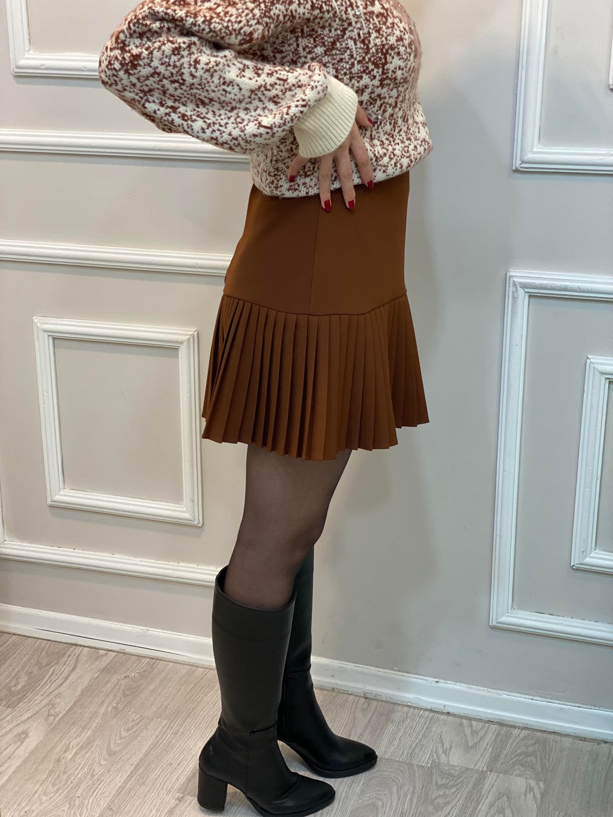 Kahve Piliseli Arkası Fermuarlı Etek