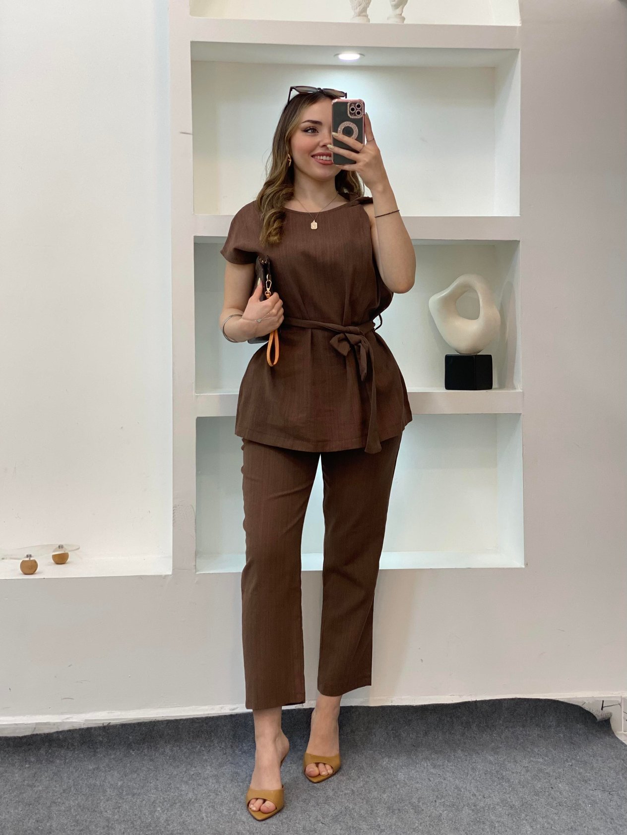 Kahve Premium Kalitede Kuşaklı Takım 