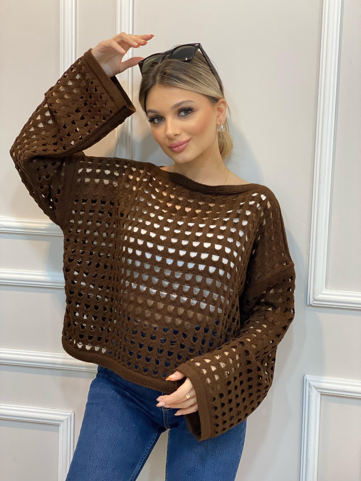 Kahve Renk File Triko Kazak