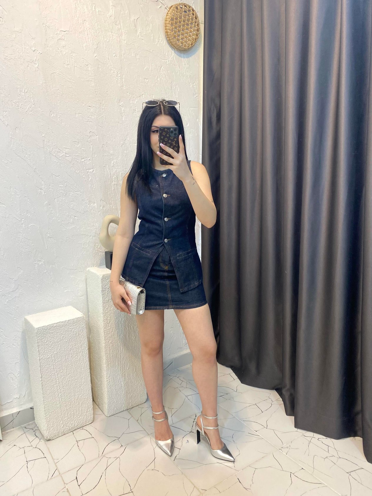 Lacivert  Yelek Etek Denim Takım 