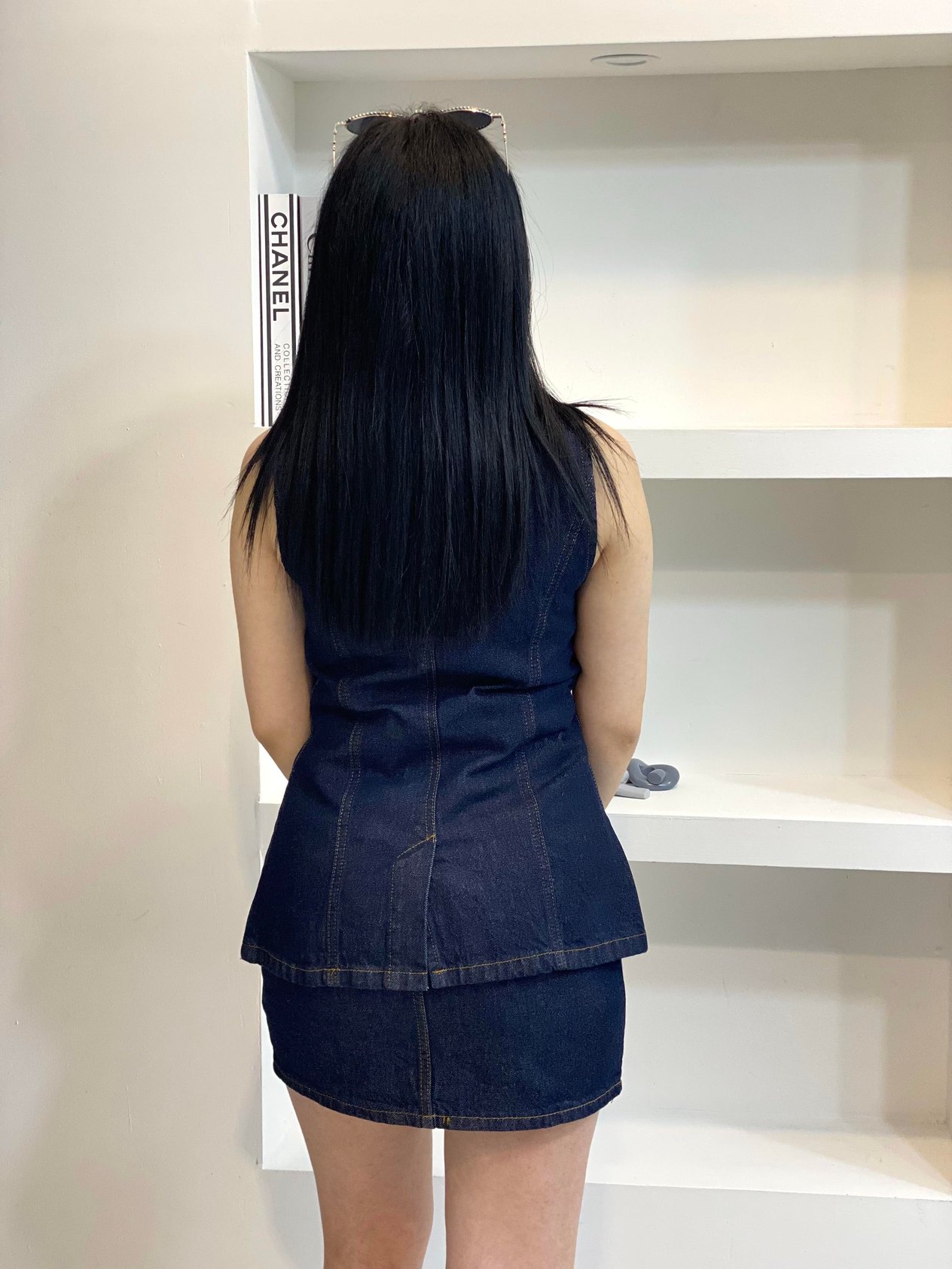 Lacivert  Yelek Etek Denim Takım 